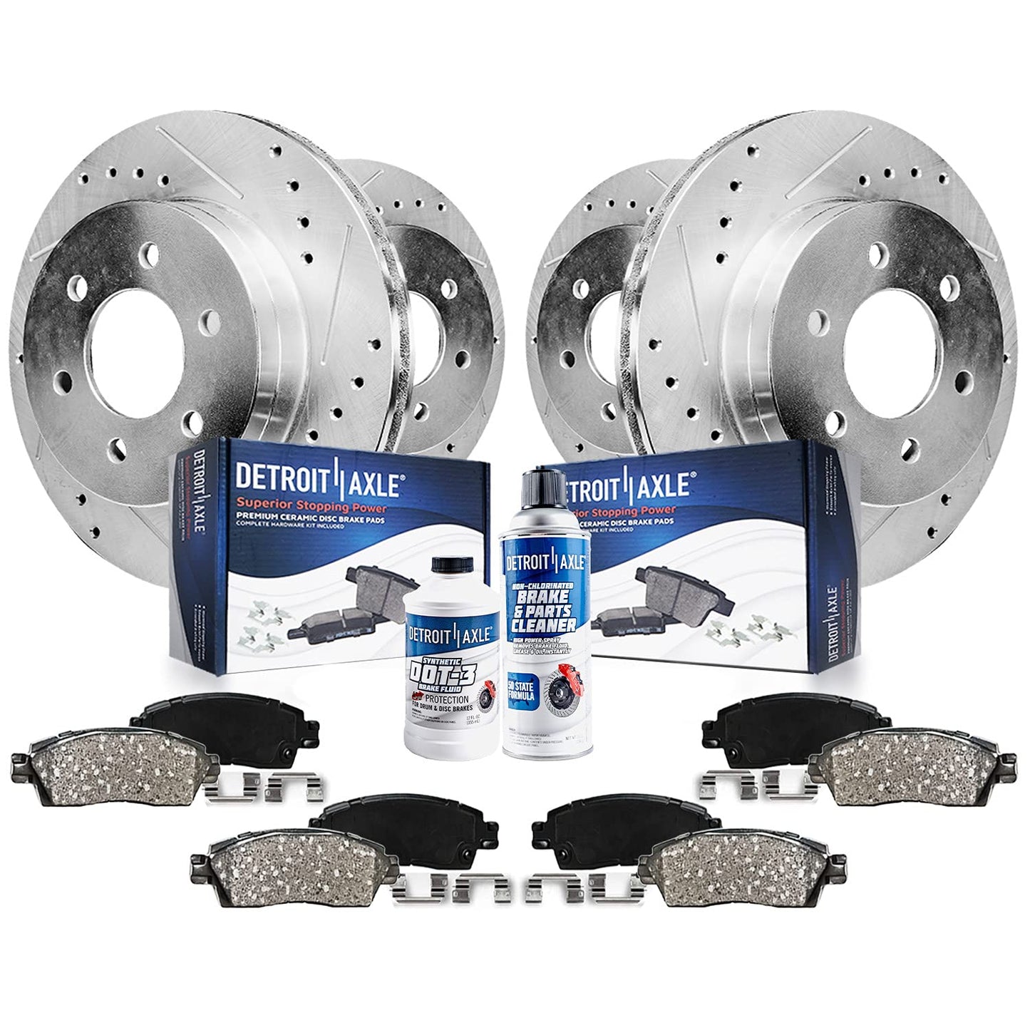 Detroit Axle - Brake Kit for 6.0L 2006-2009 Chevrolet Trailblazer, 2008 Saab 9-7x Drilled & Slotted Brake Rotors and Ceramic Bra