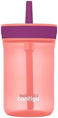 Contigo Kids’ Leighton Straw Tumbler with Spill-Proof Leak-Proof Lid 14oz Coral/Grape