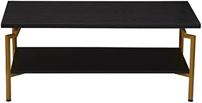 Household Essentials Black Oak & Gold Iron Rectangular Coffee Table