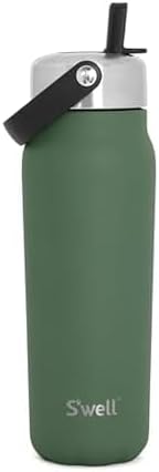 S'well Recycled Stainless Steel Explorer with Flip Straw Lid, 24oz, Green Jasper, Triple Layered Vacuum Insulated Containers Keeps Drinks Cold for 36 Hours and Hot for 8