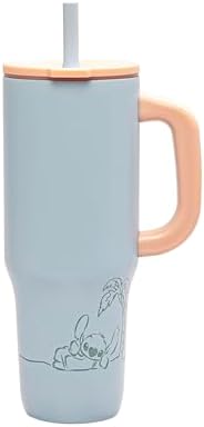 Zak Designs Disney Sutton Travel Tumbler for On the Go or At Home, 40oz Stainless Steel with Vacuum Insulation, Silicone Straw, Carry Handle, and 3D Artwork for Cold Drinks (Stitch)