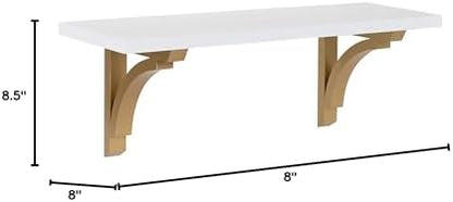 Kate and Laurel Corblynd Traditional Wood Wall Shelf, 24 inches, White with Gold Corbels