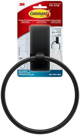 Command Towel Ring, Matte Black, 1 Holder, 2 Strips