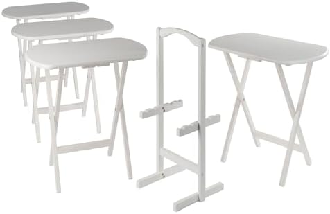 Winsome Corbett Set of 4 Oversized Foldable Snack Tables with Storage Rack, Easy to Store Portable Fold Up Table Set for Kitchen, Living Room TV Dining, Crafts, Puzzles, Work from Home