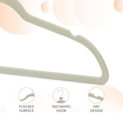 Amazon Basics Slim Velvet Non-Slip Space Saving Suit Clothes Hangers, Closet Organizer, Ivory/Beige, 30-Pack