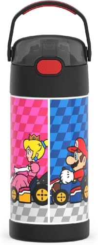 THERMOS FUNTAINER Water Bottle with Straw - 12 Ounce - Kids Stainless Steel Vacuum Insulated Water Bottle with Lid, Super Mario Brothers (Pack of 6)