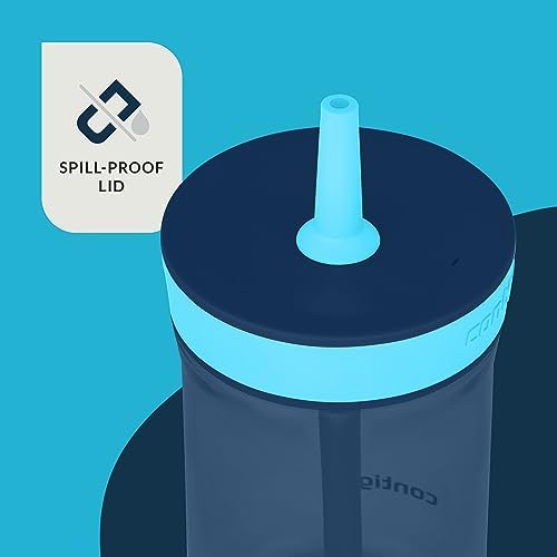 Contigo Kids’ Leighton Straw Tumbler with Spill-Proof Leak-Proof Lid 14oz Blueberry/Blue Raspberry (Pack of 4)
