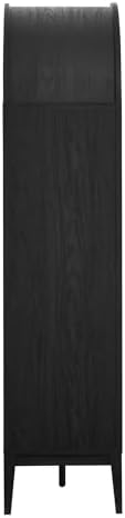 Modway Nolan Modern Farmhouse Arched Bar Cabinet in Black Wood Grain - 72 Inch Tall Wine Storage Cabinet with Glass Doors and Wine Rack - Large Liquor Cabinet for Dining or Living Room