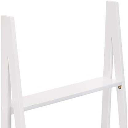Amazon Basics 5-Tier Ladder Bookshelf Storage Organizer for Small Space, Easy to Assemble, Solid Rubberwood Frame, White Finish, 14D x 24.8W x 70.1H in