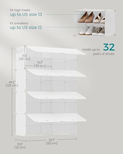 SONGMICS Shoe Rack, 8-Tier with Doors, 32-Pair Storage Cabinet
