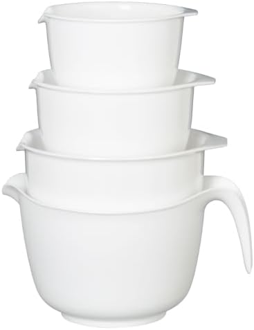Glad Mixing Bowls with Pour Spout, Set of 4 - Nesting Plastic Bowls (1.2qt, 1.9qt, 2.8qt, and 3qt with Handle) - Non Slip Base, Dishwasher Safe Kitchen Cooking and Baking Supplies, Grey