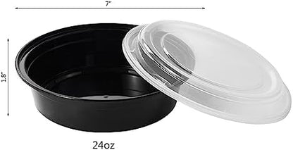 24 oz 50 ct Round Meal Prep Containers with Lids Plastic Food Storage Lunch Plan To Go Box Disposable Take Out Bowls BPA Free Durable Stackable Microwave Freezer Safe (Formerly FULING)