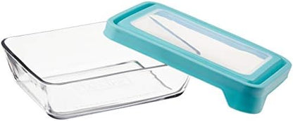 Anchor Hocking TrueSeal Glass Food Storage Containers with Mineral Blue Airtight Lids, 6 Cup Capacity (48 Oz), Rectangle, Pack of 4