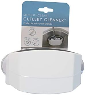 Cutlery Cleaner Brush, Suctioned in-Sink Silverware Scrubber, Non-Scratch Bristles, Easily Clean Utensils and Sharp Knives, Convenient Kitchen Gadget, White