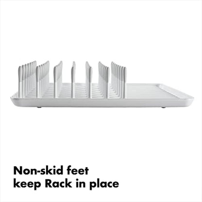 OXO Good Grips Compact Dish Rack Biscuit | For Dishware | 13-3/4 x 10-3/8 x 3-1/2 Inch | Non-Skid Feet | Pack of 4