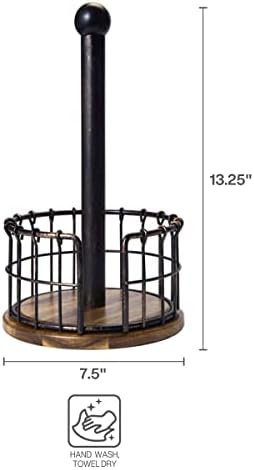 Pfaltzgraff Anvil Wire And Acacia Wood Paper Towel Holder, 13.25-Inch, Antique Black