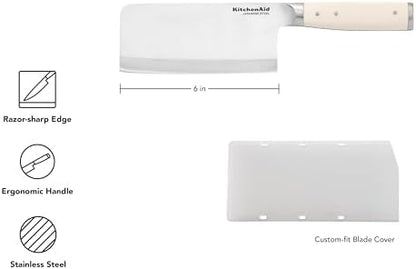 KitchenAid 6 Inch Forged Cleaver, Japanese Steel, Eastern-Style Ergonomic Handle with Blade Cover, Milkshake