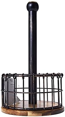 Pfaltzgraff Anvil Wire And Acacia Wood Paper Towel Holder, 13.25-Inch, Antique Black