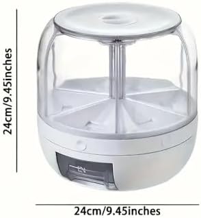 Rotating grain storage container,rice dispenser,6-compartment rice container, 360° rotating food dispenser One-Click Output rice Storage Round Grain Dispenser Kitchen for Grains, Beans, Rice.