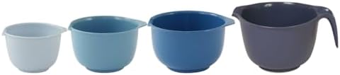 Glad Mixing Bowls with Pour Spout, Set of 4 - Nesting Plastic Bowls (1.2qt, 1.9qt, 2.8qt, and 3qt with Handle) - Non Slip Base, Dishwasher Safe Kitchen Cooking and Baking Supplies, Blue