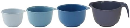 Glad Mixing Bowls with Pour Spout, Set of 4 - Nesting Plastic Bowls (1.2qt, 1.9qt, 2.8qt, and 3qt with Handle) - Non Slip Base, Dishwasher Safe Kitchen Cooking and Baking Supplies, Blue