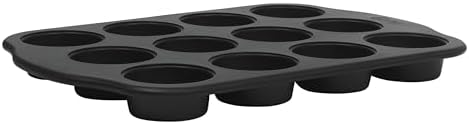 Oster Teston 12-Cup Muffin Pan, Nonstick Carbon Steel Cupcake Baking Tray, Matte Black, PFAS-Free, Easy Release, Oven-Safe Bakeware