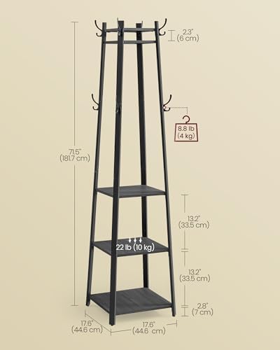 VASAGLE Coat Rack Freestanding, Hall Tree with 4 Shelves
