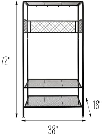 Honey-Can-Do Garage Entryway Storage Unit With Light, Hooks and Clothes-Hanging Bar, Black SHF-09842 Black