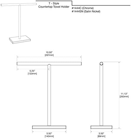 Gatco 1444C, Modern Rectangle Base Freestanding Countertop Towel Holder, Chrome / 10.50"W x 11.13"H T-Shape Style Countertop Hand Towel Holder for Bathroom, Kitchen/ Fingertip Towel Rack
