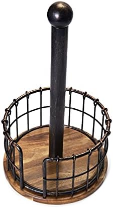Pfaltzgraff Anvil Wire And Acacia Wood Paper Towel Holder, 13.25-Inch, Antique Black