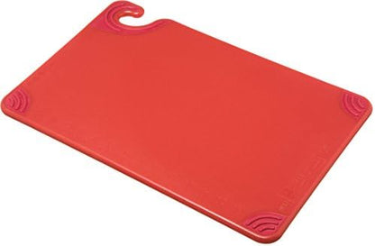 San Jamar Saf-T-Grip Plastic Cutting Board with Safety Hook, 12" x 18" x 0.5", Red