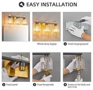FDPBY Bathroom Vanity Lights 3-Light Sand Black Gold Modern Crystal Vanity