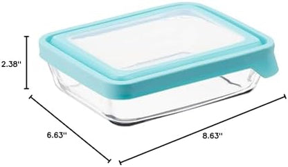 Anchor Hocking TrueSeal Glass Food Storage Containers with Mineral Blue Airtight Lids, 6 Cup Capacity (48 Oz), Rectangle, Pack of 4