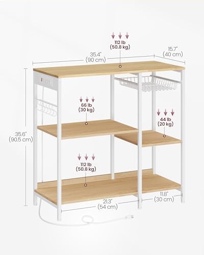 VASAGLE Kitchen Baker’s Rack, Steel Frame, Wire Basket, 6 Hooks