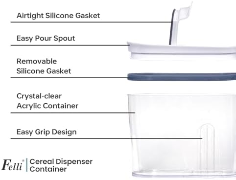 Felli Airtight Cereal Containers 3.3 Qt, Stackable BPA-Free Acrylic Cereal Dispenser with Flip-Top Lid, Medium Pantry Food Storage for Oats, Granola, Rice (Medium 3.3Qt - 3pk)