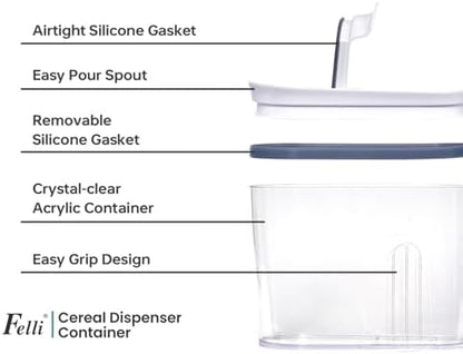 Felli Airtight Cereal Containers 3.3 Qt, Stackable BPA-Free Acrylic Cereal Dispenser with Flip-Top Lid, Medium Pantry Food Storage for Oats, Granola, Rice (Medium 3.3Qt - 3pk)