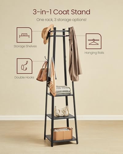 VASAGLE Coat Rack Freestanding, Hall Tree with 4 Shelves