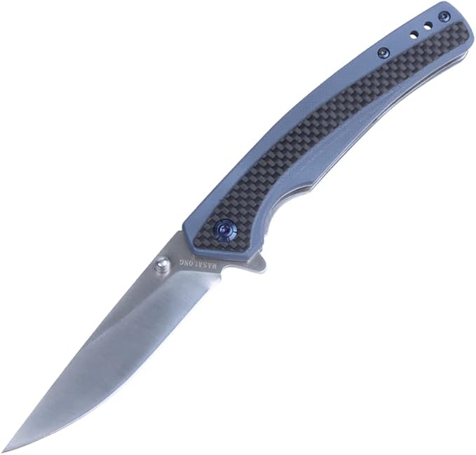MASALONG Kni242 Folding Knife G10 Carbon Fiber Handle Outdoor Knife Fit Camping Wilderness Survival 59HRC hardness, rust resistant blade