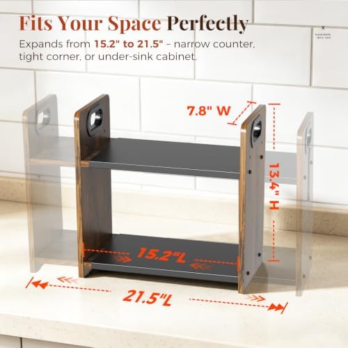 2-Tier Expandable Spice Rack Organizer for Countertop,15.2"-21.5"