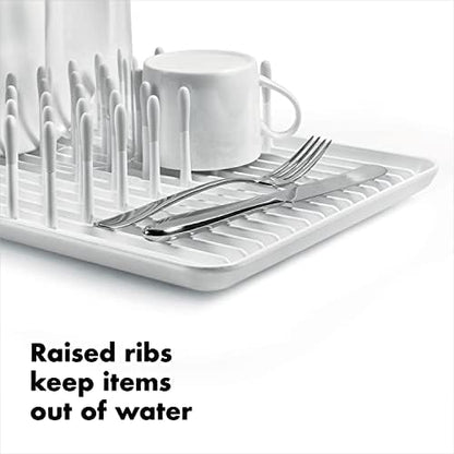 OXO Good Grips Compact Dish Rack Biscuit | For Dishware | 13-3/4 x 10-3/8 x 3-1/2 Inch | Non-Skid Feet | Pack of 4