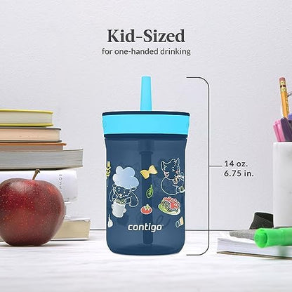 Contigo Kids’ Leighton Straw Tumbler with Spill-Proof Lid 14oz. 2 Pack Blueberry & Jade