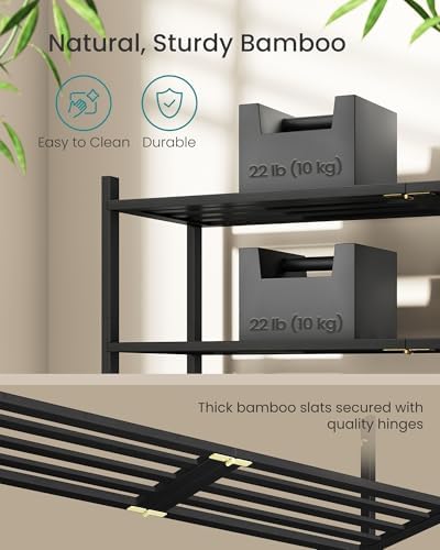 SONGMICS Bamboo Shoe Rack, 3-Tier Stackable Shoe Organizer, for 12-16 Pairs