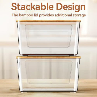 spospo 2 Pack Trash Bag Holder with Bamboo Lid Stackable Trashbag Dispenser