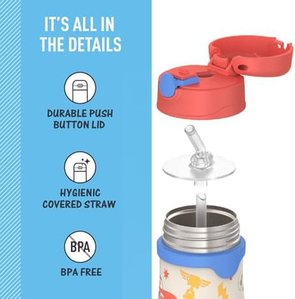 Thermos Baby 10 oz. Stainless Steel Bottle with pop-up straw, Cars
