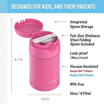 THERMOS FUNTAINER Food Jar with Spoon, 16oz, Neon Pink