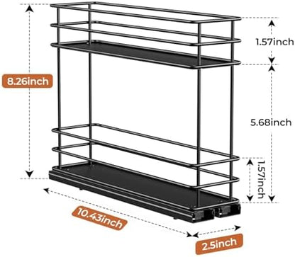 Mystozer Pull Out Spice Rack Organizer for Cabinet, Slide Out Spice Racks, Easy to Install Spice Cabinet Organizers, 5.2" Wx10.43 Dx8.26 H, 2 Packs 2 Tiers(Black)