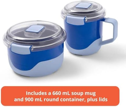 Rubbermaid Pack & Go Microwavable Set with 660 mL Soup Mug and 900 mL Container, Leakproof Meal Prep Containers