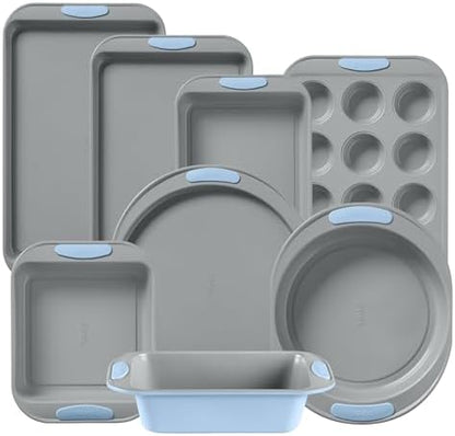 Pyrex 8-Piece Metal Bakeware Set with Heatsafe Silicone Handles, Cerulean