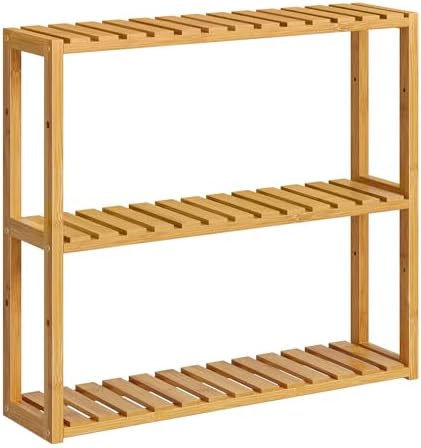 SONGMICS Bamboo Bathroom Shelf, 3-Tier Adjustable Plants Rack