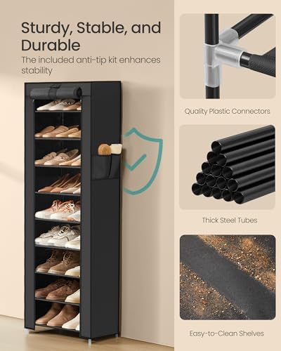 SONGMICS 10-Tier Shoe Rack with Cover, Shoe Storage Cabinet for 20 Pairs